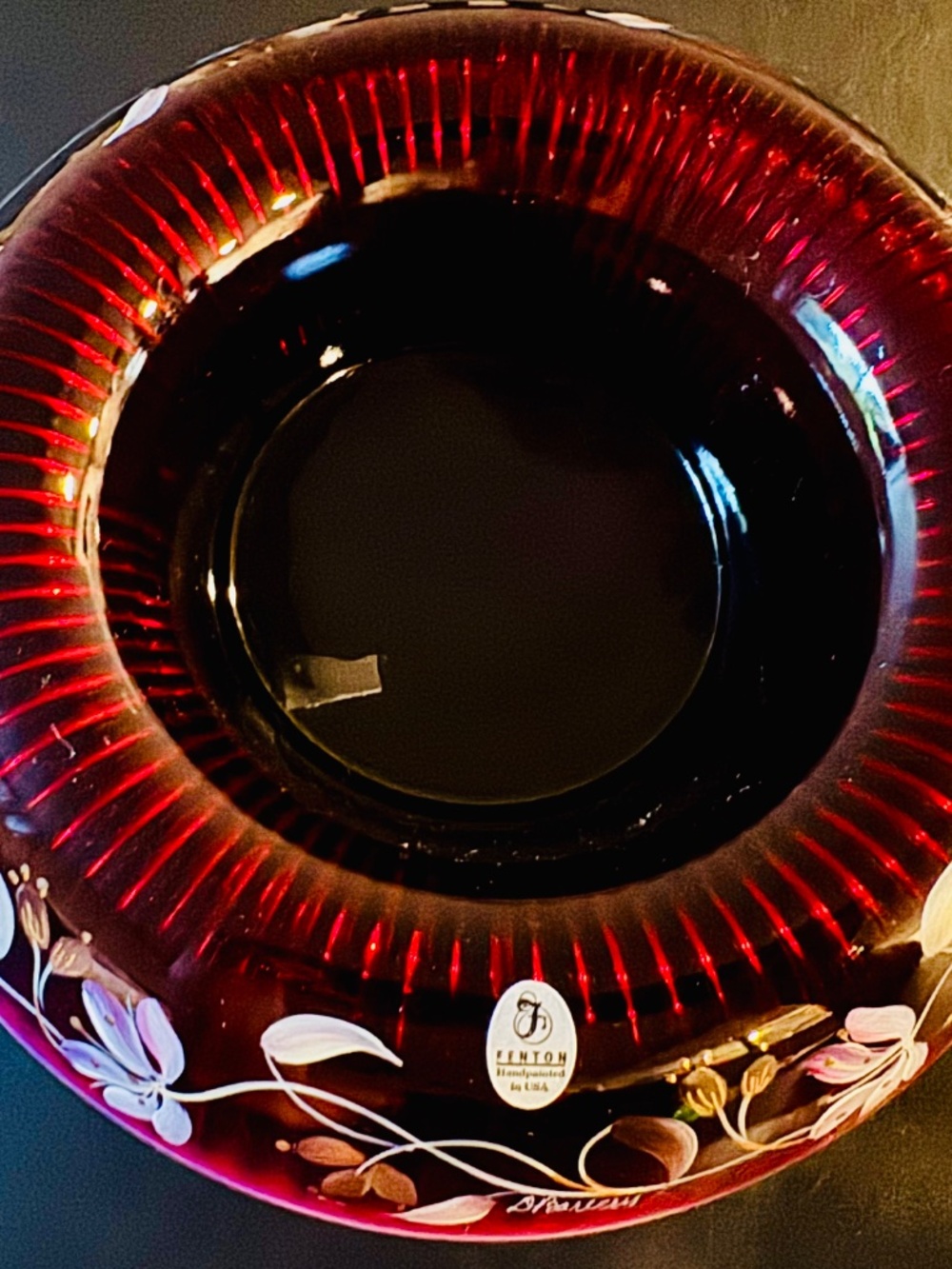 FENTON HAND-PAINTED RUBY ART GLASS BOWL